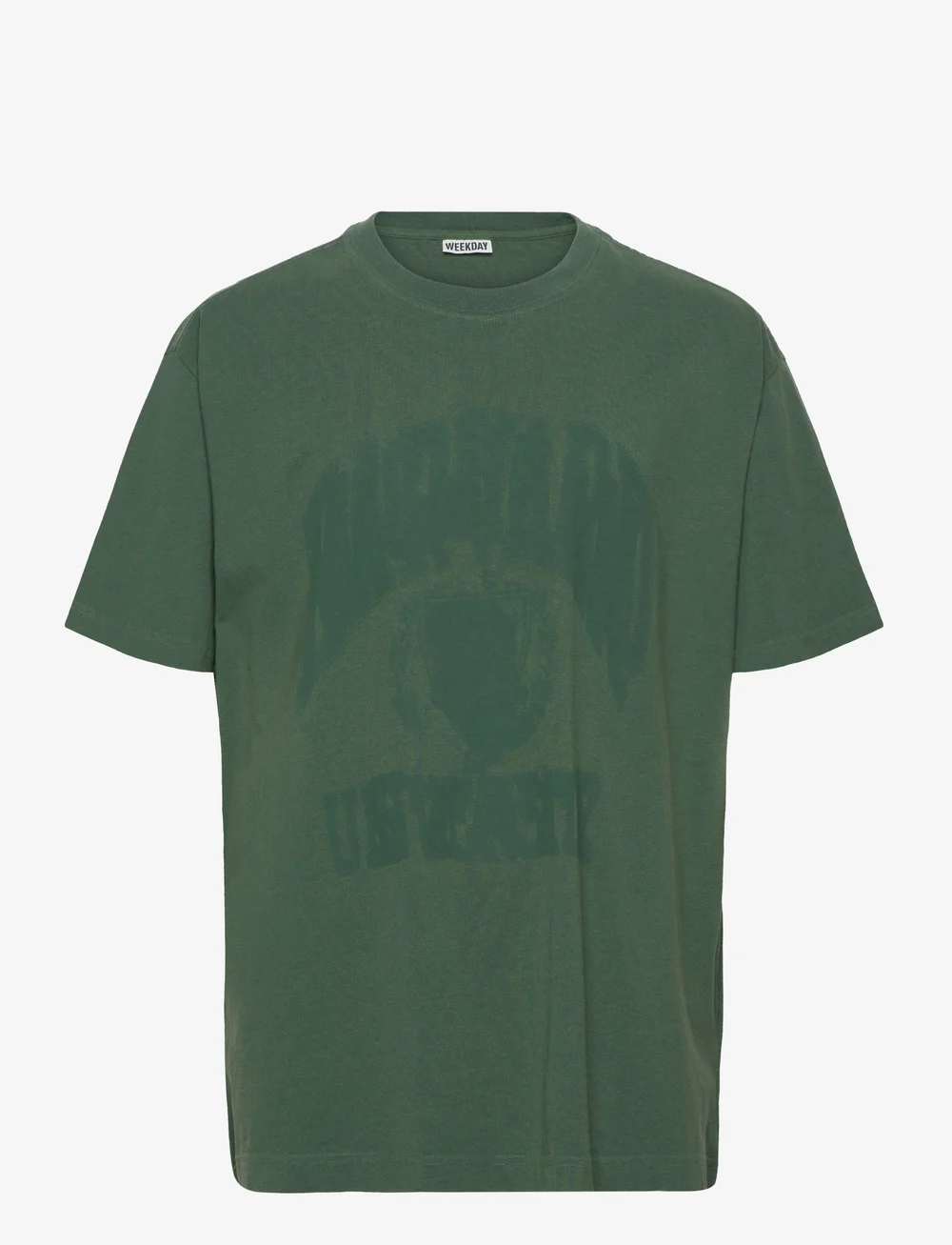 Weekday - Oversized Printed Graphic Tee - marškinėliai trumpomis rankovėmis - dark green w university varsity college print - 0