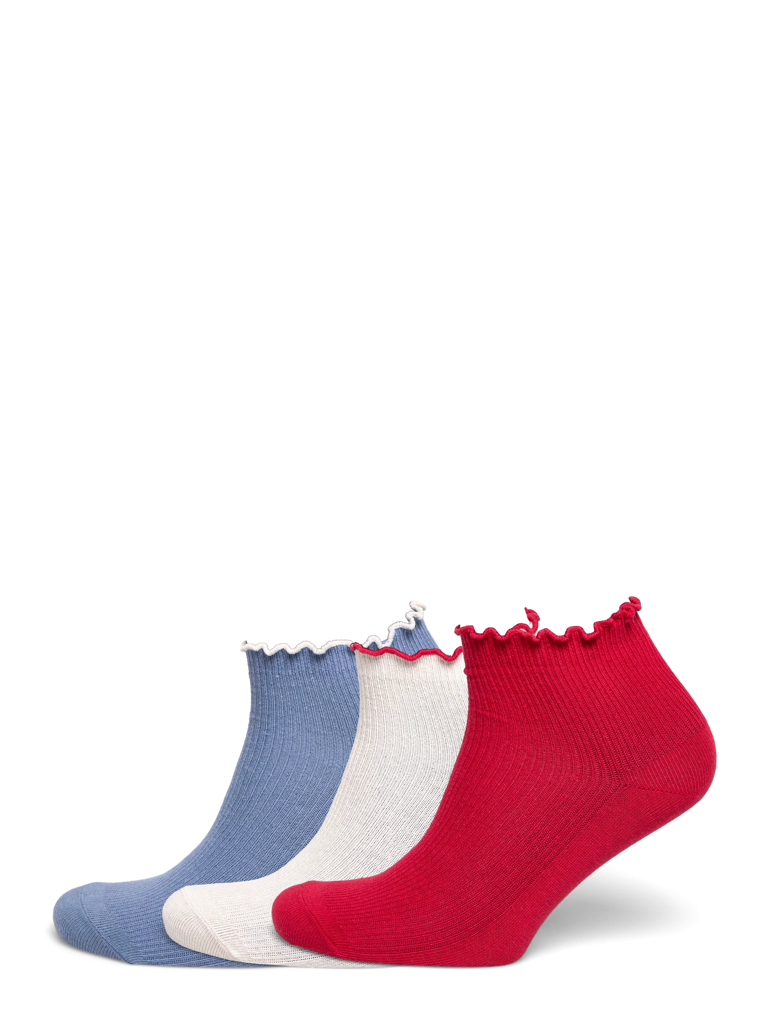 Weekday 3-pack Frill Edge Short Socks - Unterwäsche - RED + BLUE + OFF WHITE / red