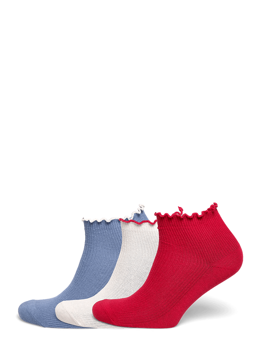 Weekday - 3-pack Frill Edge Short Socks - sneackersocken - red + blue + off white - 0