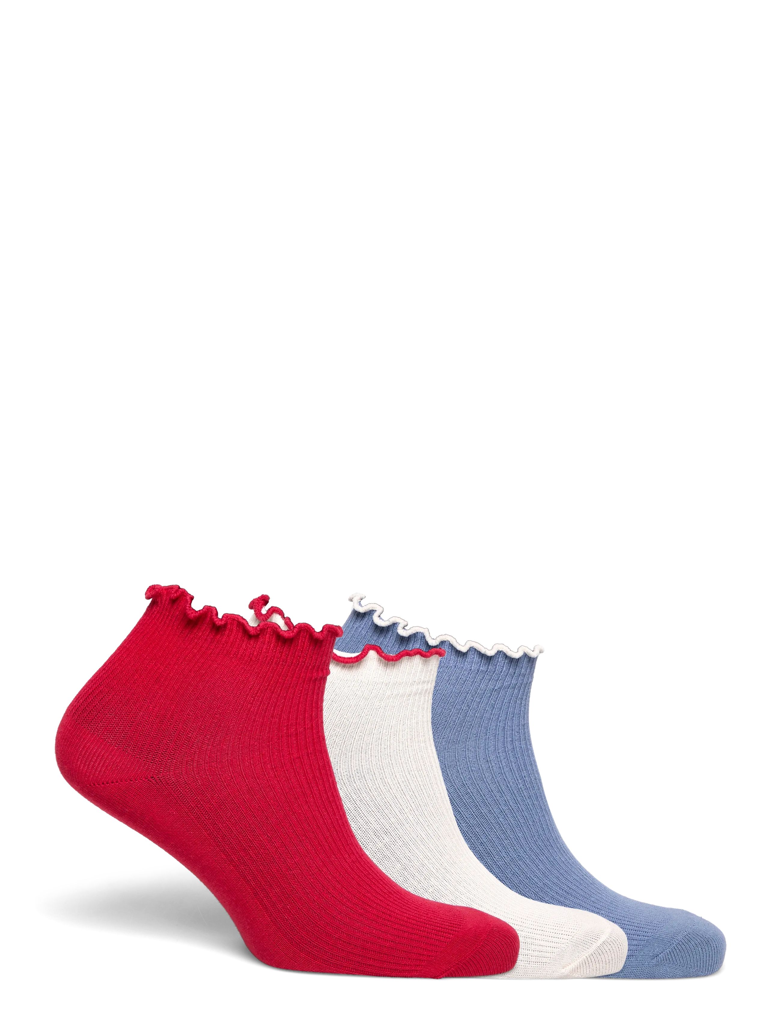 Weekday - 3-pack Frill Edge Short Socks - sneackersocken - red + blue + off white - 1