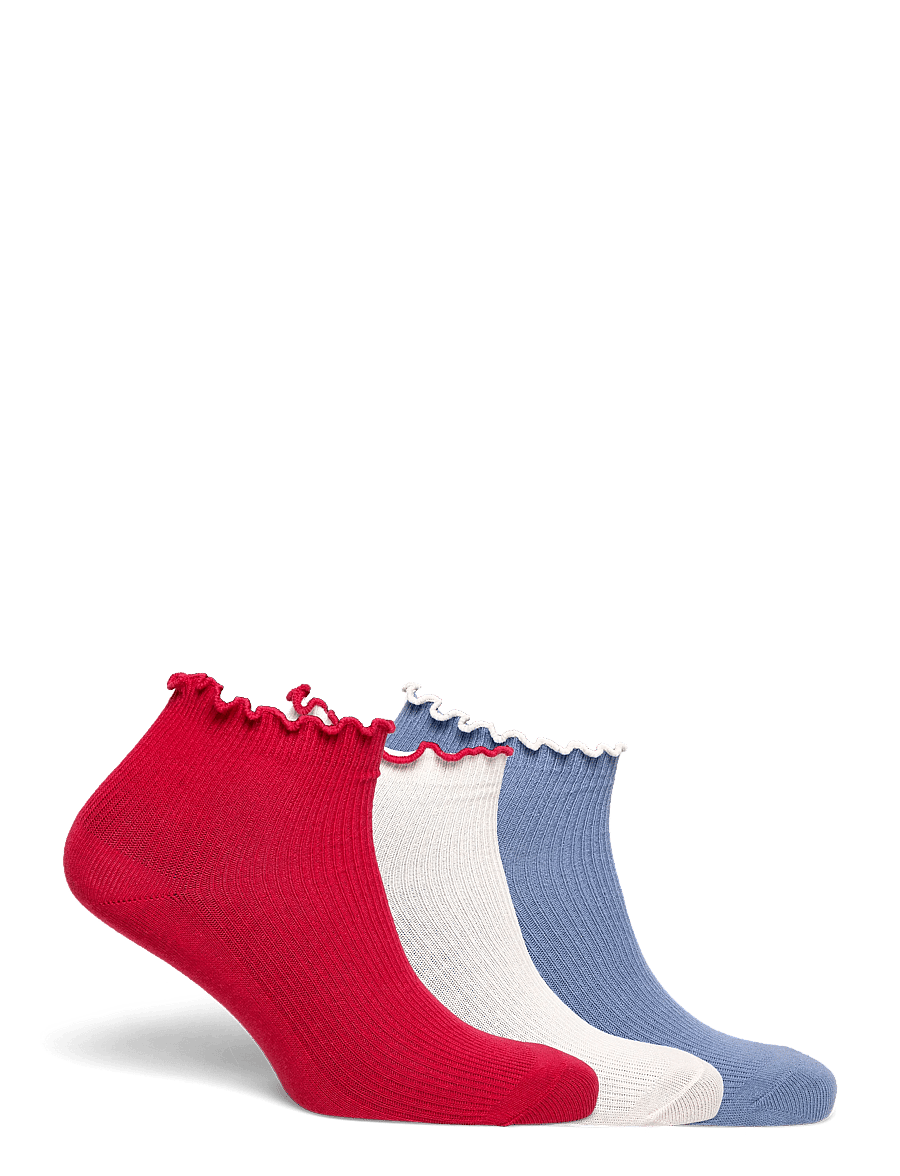 Weekday - 3-pack Frill Edge Short Socks - sneackersocken - red + blue + off white - 1