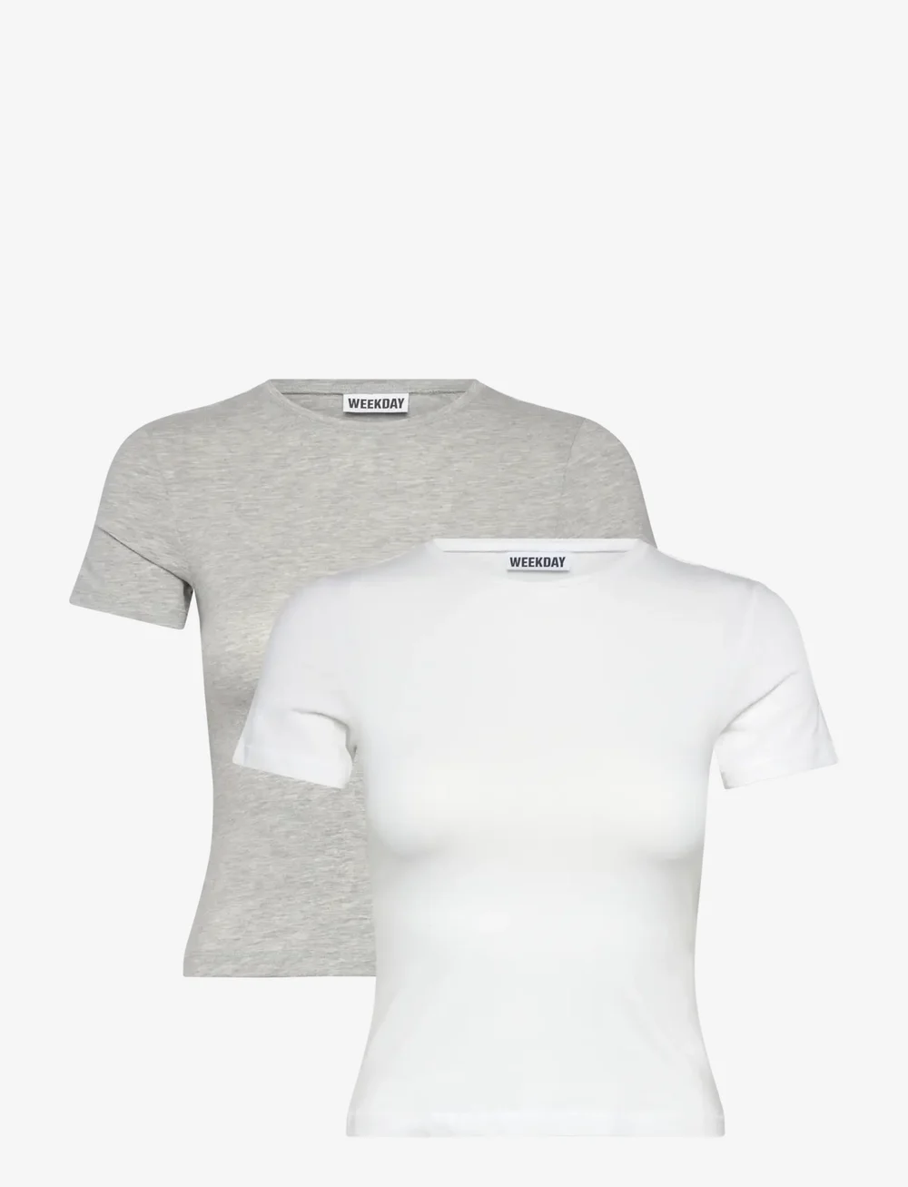 Weekday - 2-pack Slim Fitted T-shirt - t-shirts - grey + white - 0