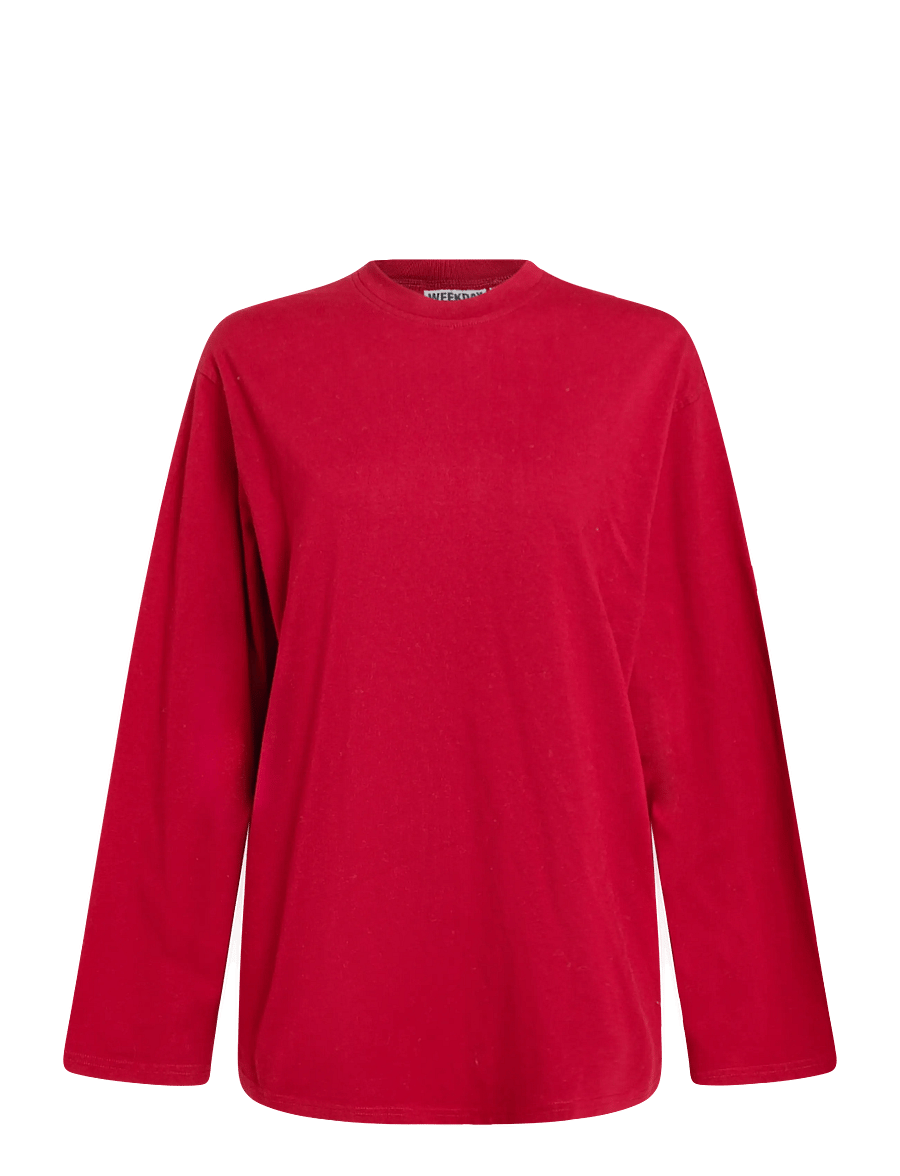 Weekday - Oversized Long Sleeve T-shirt - langærmede toppe - cherry red - 0