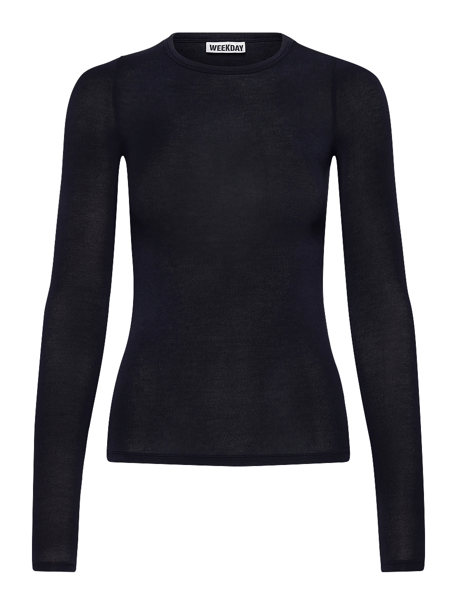 Weekday - Soft Sheer Long Sleeve Top - langærmede toppe - dark blue - 0
