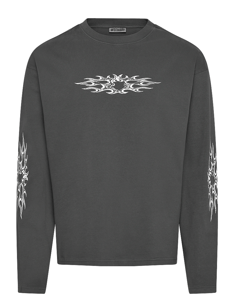 Weekday - Great Boxy Graphic Long Sleeve T-shirt - langärmelig - dark grey air flame - 0