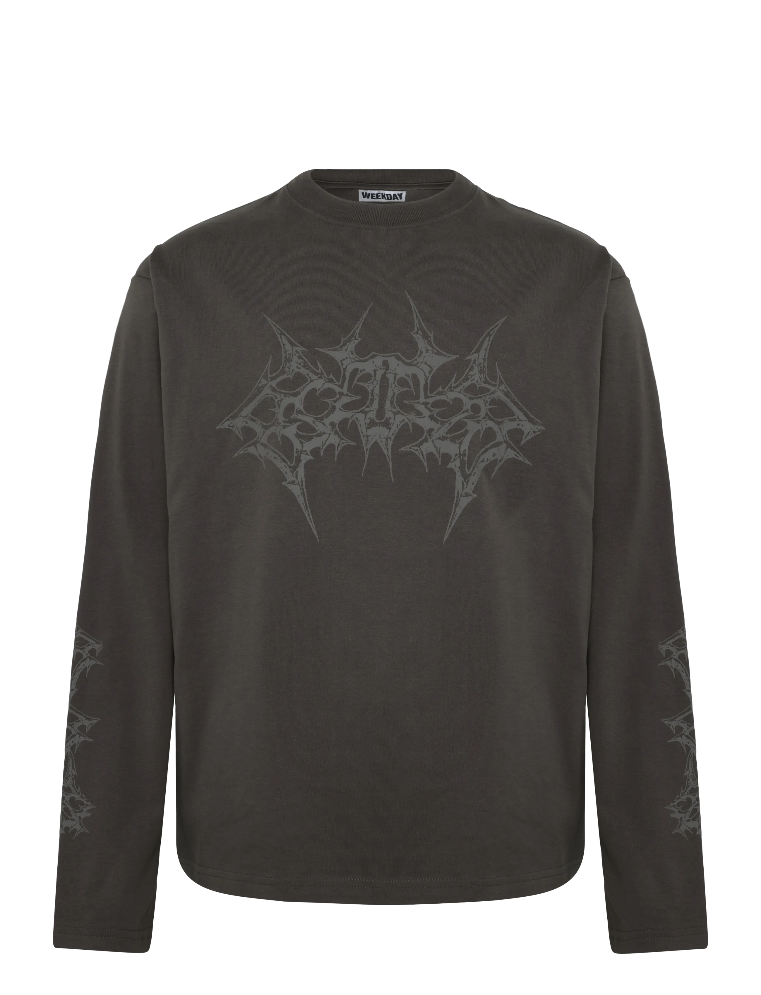 Weekday Great Boxy Graphic Long Sleeve T-shirt - Long-sleeved t-shirts - DARK GREY "MASTERPLAN" / grey