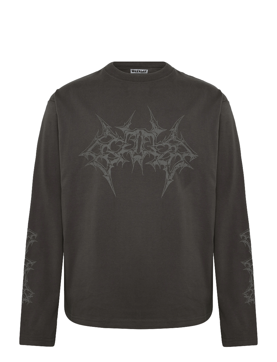 Weekday - Great Boxy Graphic Long Sleeve T-shirt - long-sleeved t-shirts - dark grey "masterplan" - 0