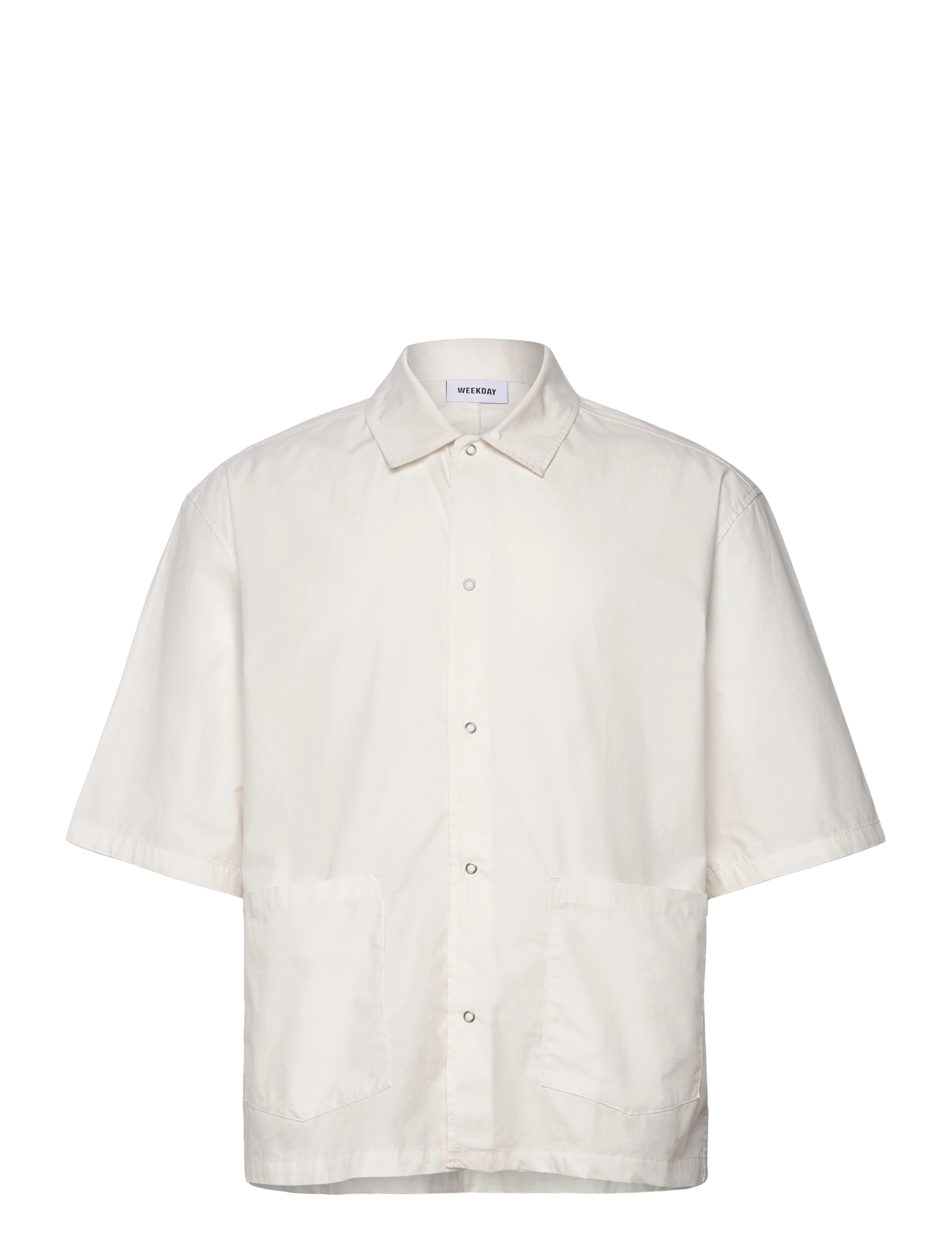 Weekday Relaxed Short Sleeve Cotton Shirt - Kampagne - DUSTY WHITE / white