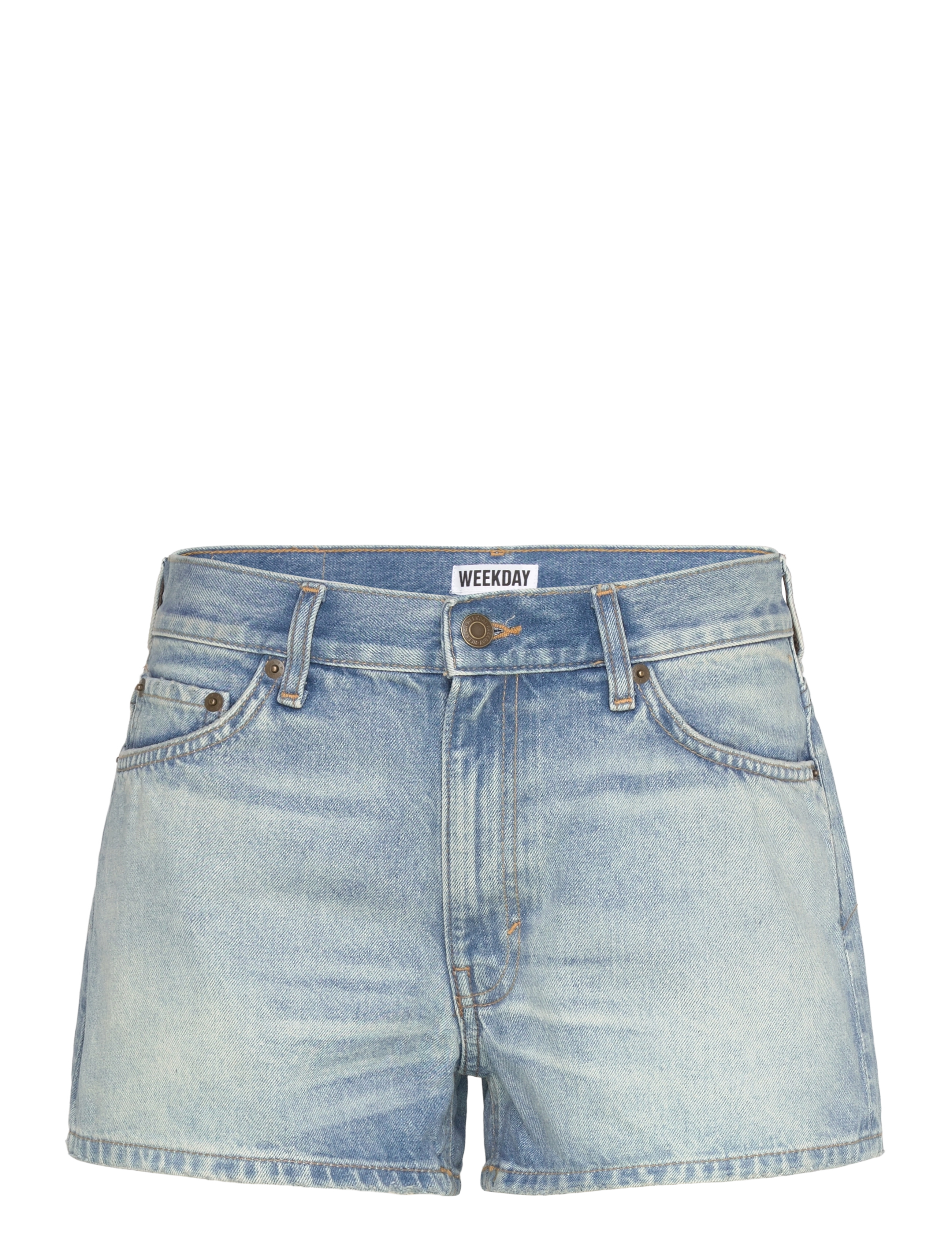 Weekday Short Distressed Denim Shorts, 34, Blue, Shorts > Denim Shorts, Dame