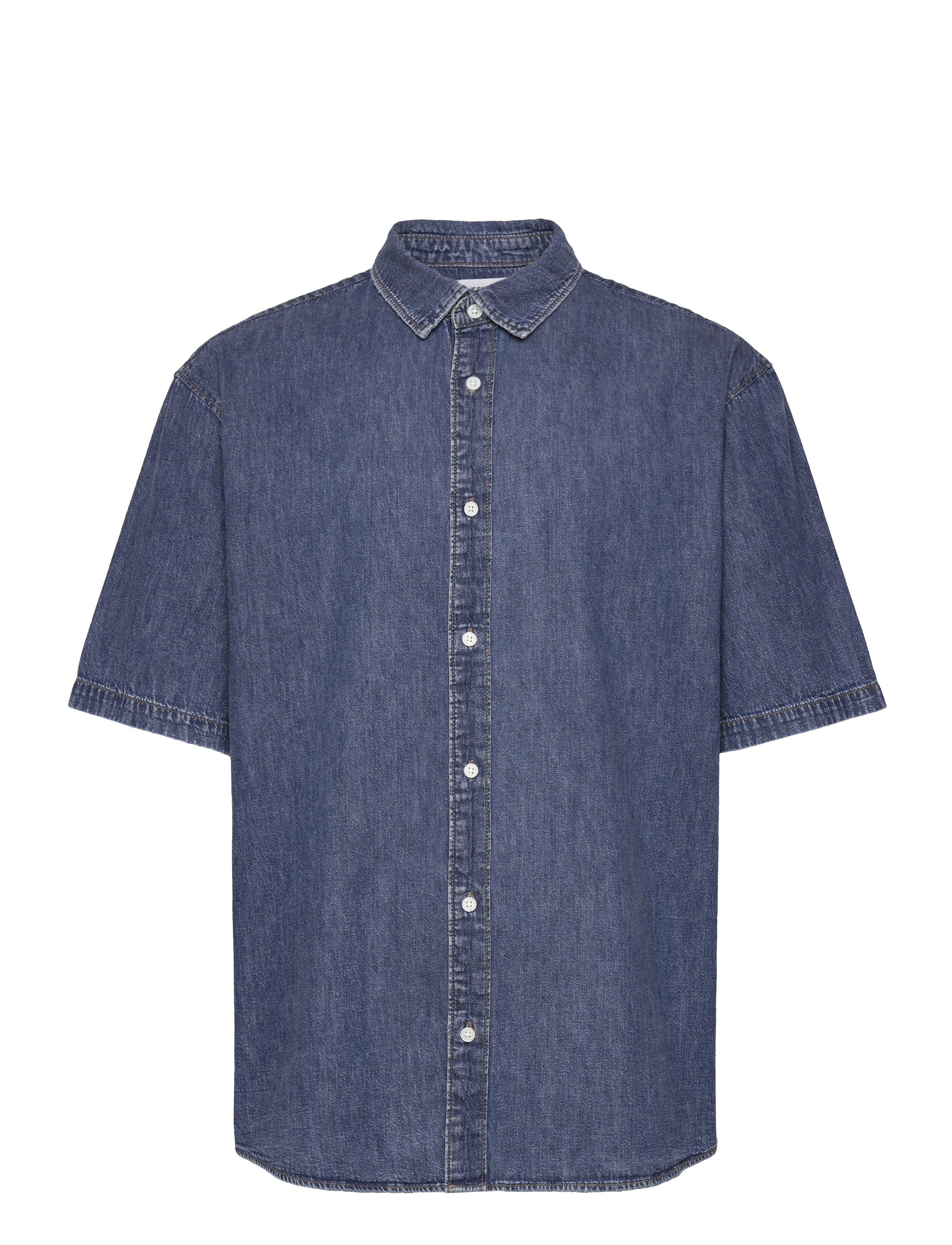 Weekday Loose Short Sleeve Denim Shirt - Festival outfit - BLUE / blue