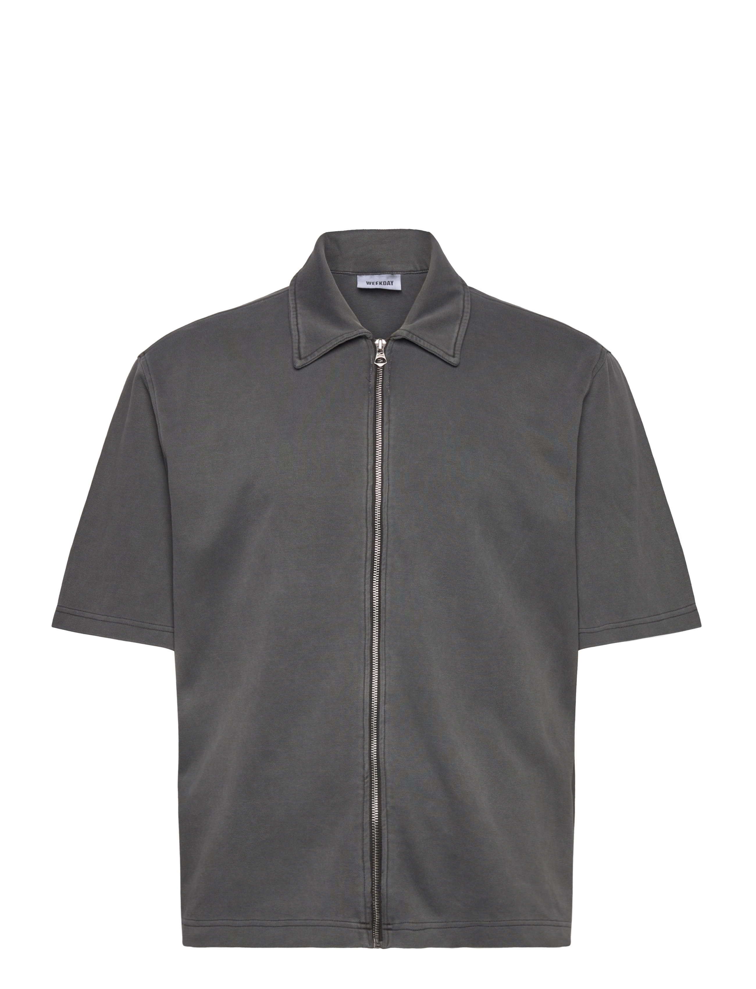 Weekday Short Sleeve Zip Shirt - Poloer - WASHED BLACK / grey