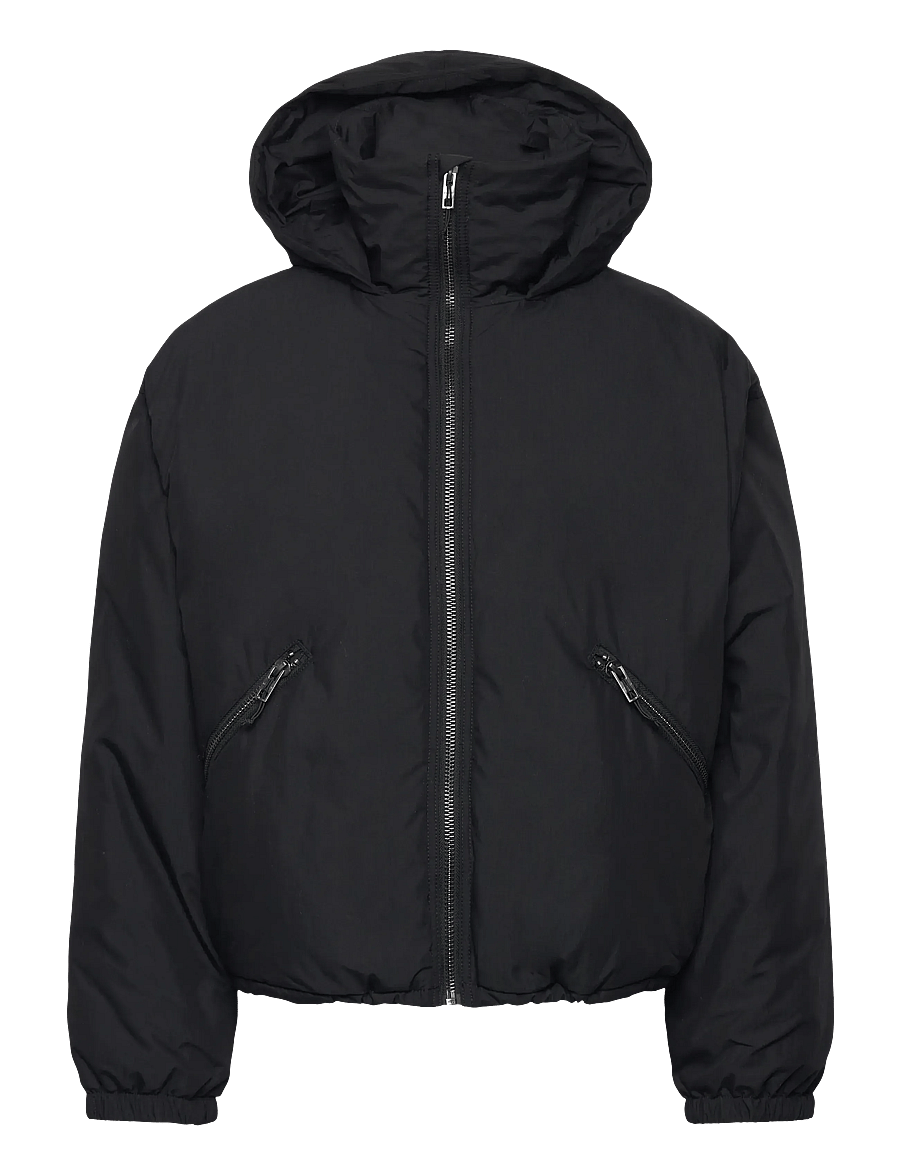 Weekday - Padded Hooded Puffer Jacket - sulejoped - black - 0