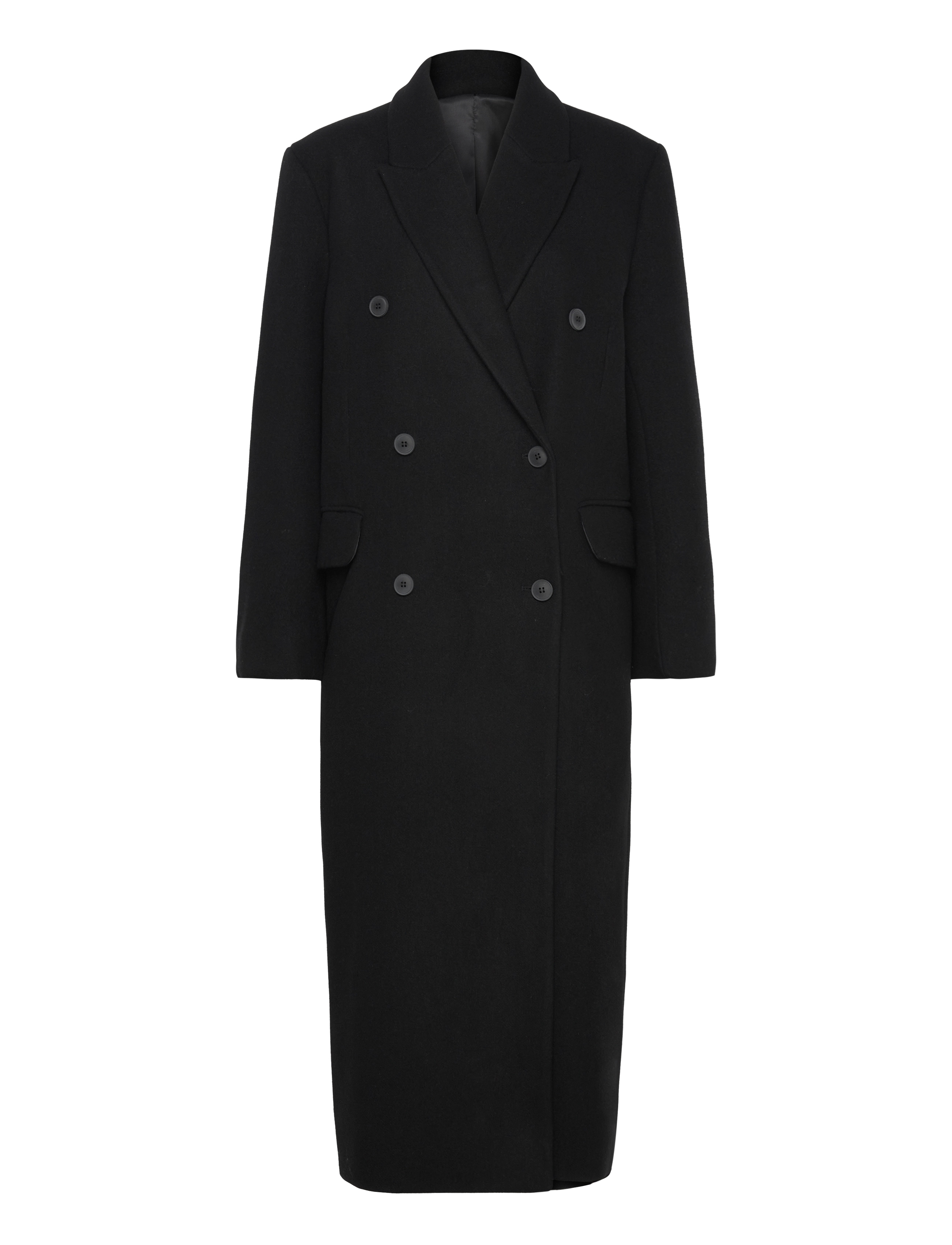 Oversized Double-Breasted Wool-Blend Coat - BLACK