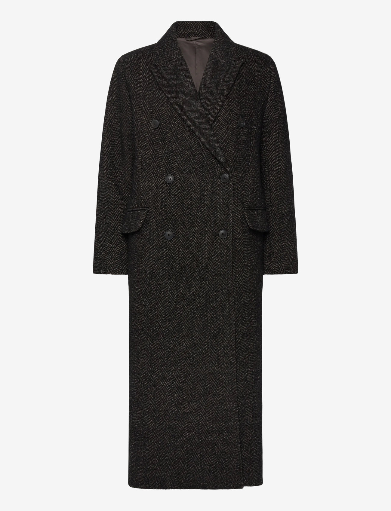 Weekday - Oversized Double-Breasted Wool-Blend Coat - vinterjackor - brown herringbone - 0