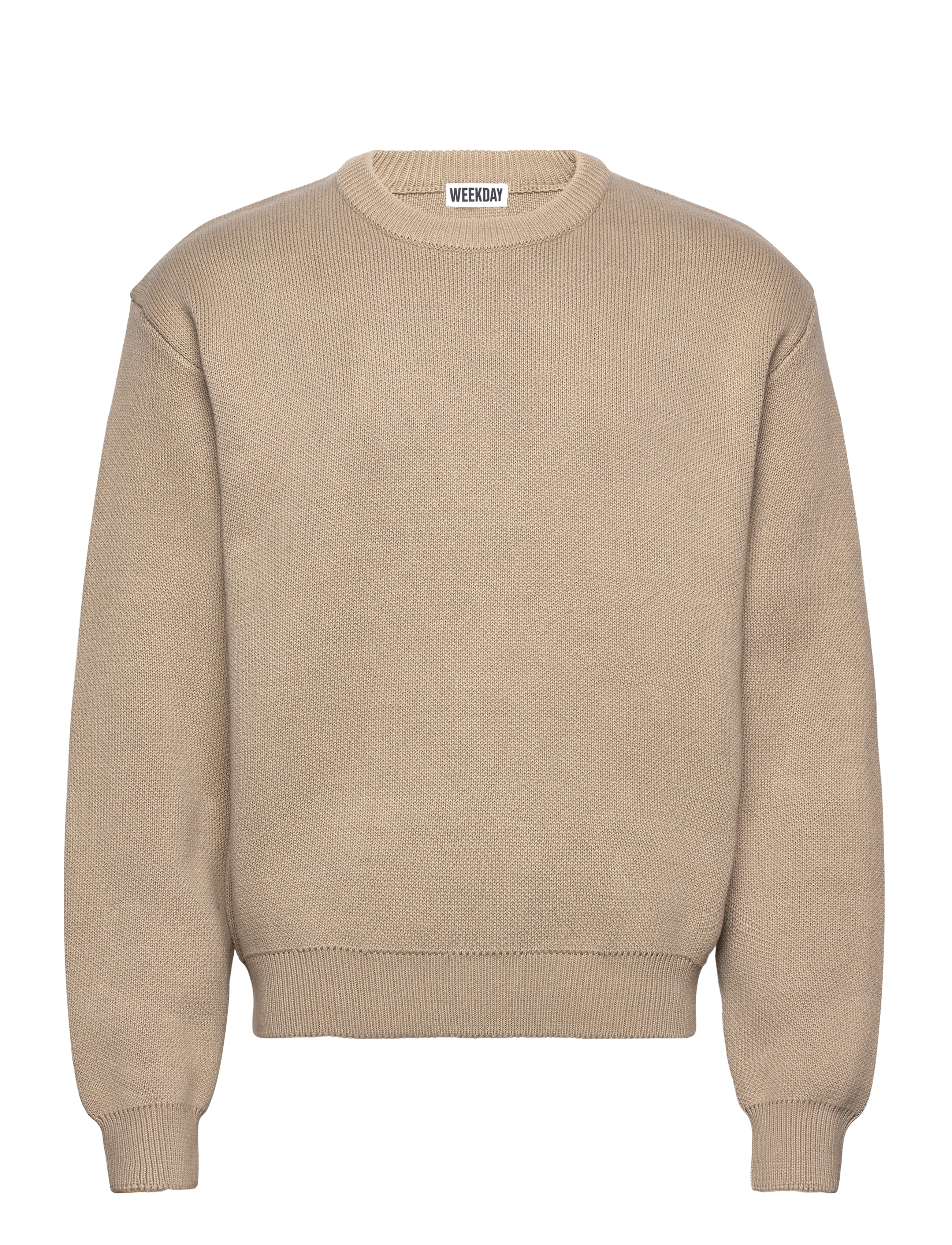 Weekday Regular Knitted Cotton Sweater, Mænd, Strikket Rundhals Sweater, Beige, Str: S