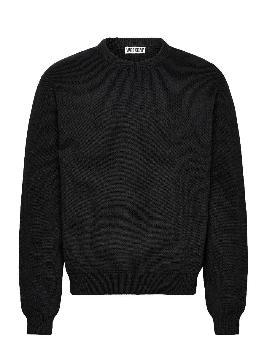 Weekday - Regular Knitted Cotton Sweater - rundhals - black - 0