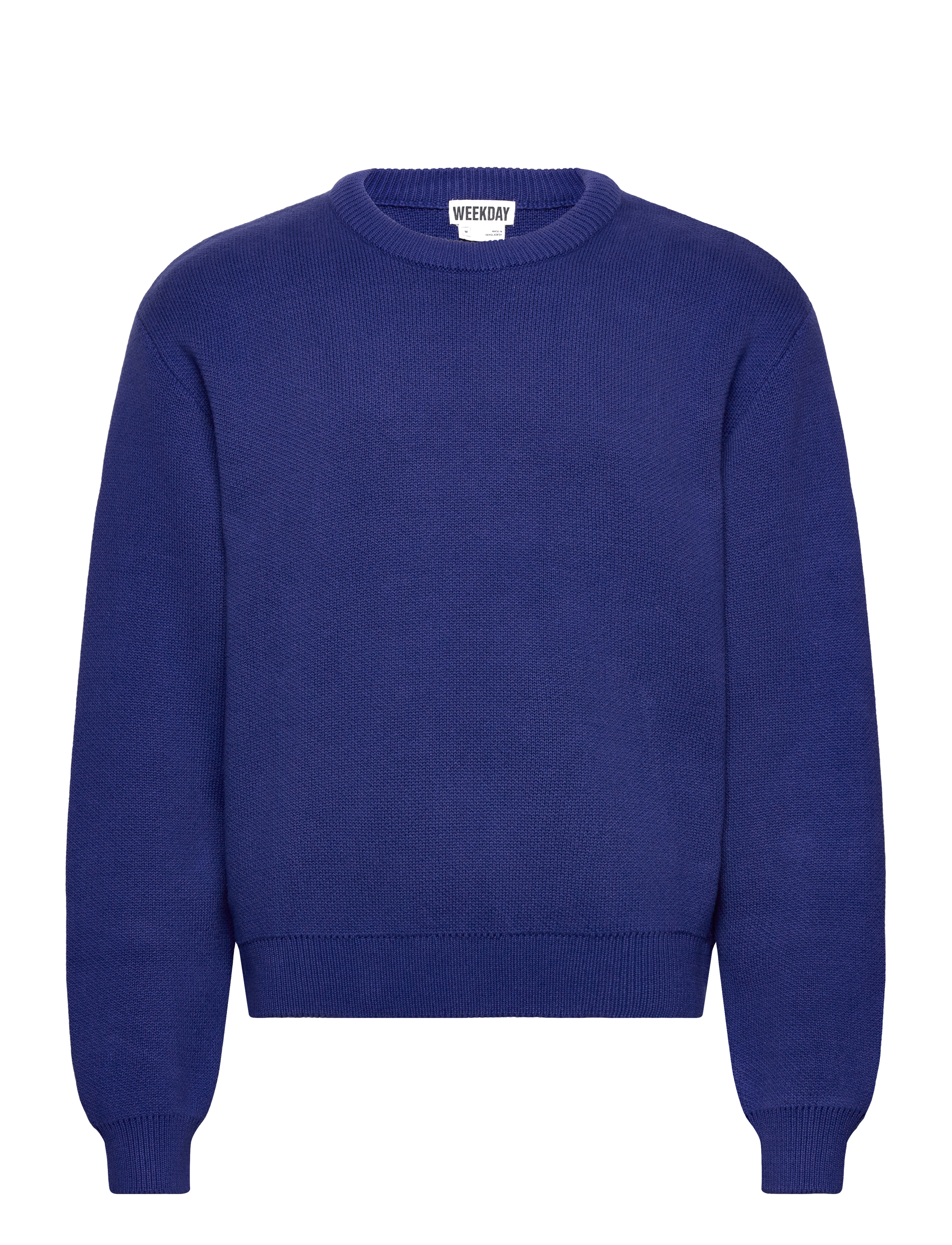 Weekday Regular Knitted Cotton Sweater, Mænd, Strikket Rundhals Sweater, Blå, Str: S