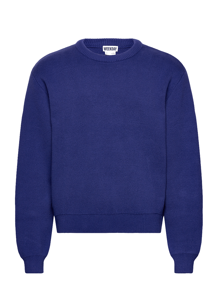 Weekday - Regular Knitted Cotton Sweater - rundhalsad - bright blue - 0