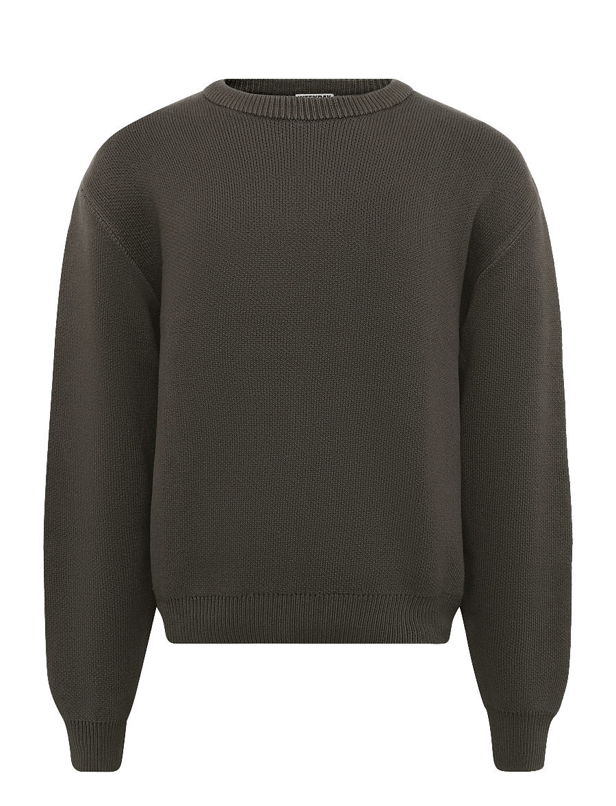Weekday - Regular Knitted Cotton Sweater - Ümara kaelusega - dark mole - 0
