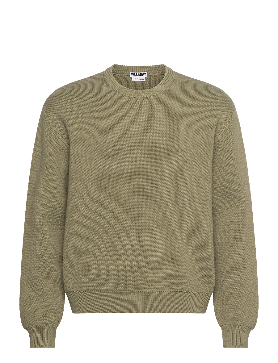 Weekday - Regular Cotton Sweater - round necks - khaki green - 0