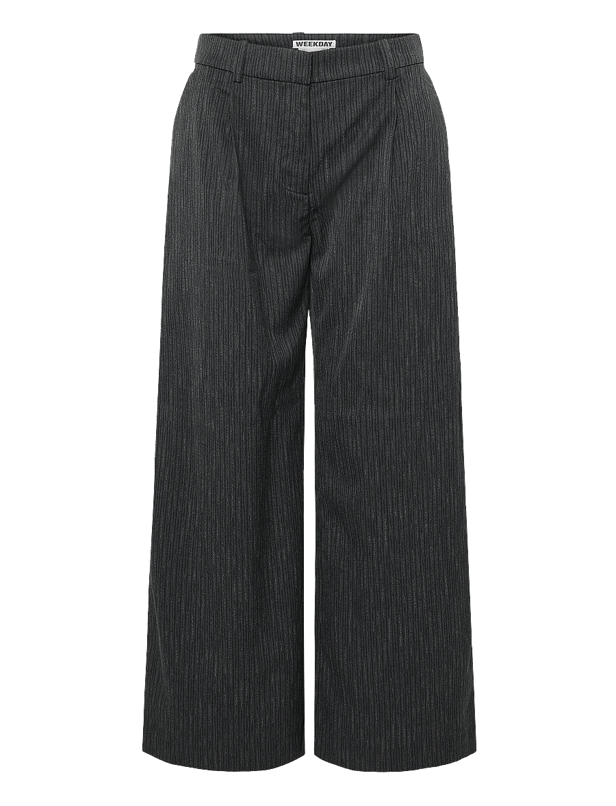 Weekday - Low Waist Wide Suiting Trousers - anzugshosen - dark grey pinstripe - 0