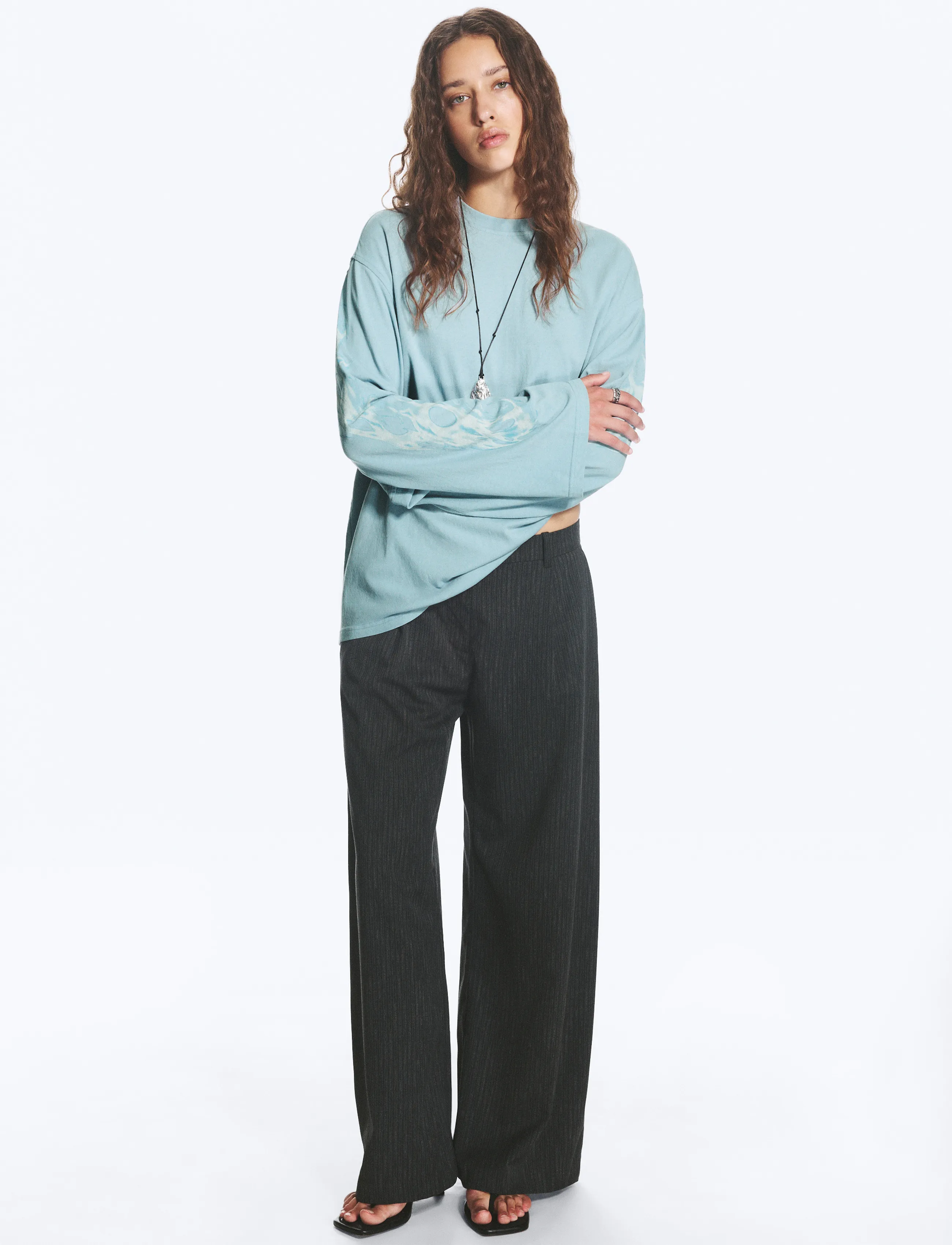 Weekday Low Waist Wide Suiting Trousers - Hosen - DARK GREY PINSTRIPE / grey