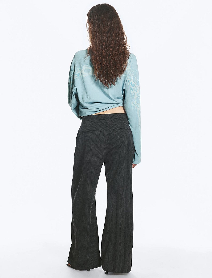 Weekday - Low Waist Wide Suiting Trousers - anzugshosen - dark grey pinstripe - 5