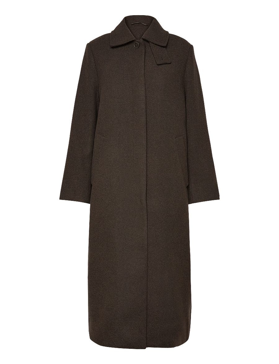 Weekday - Long Oversized Wool-Blend Coat - vinterjackor - dark brown - 0