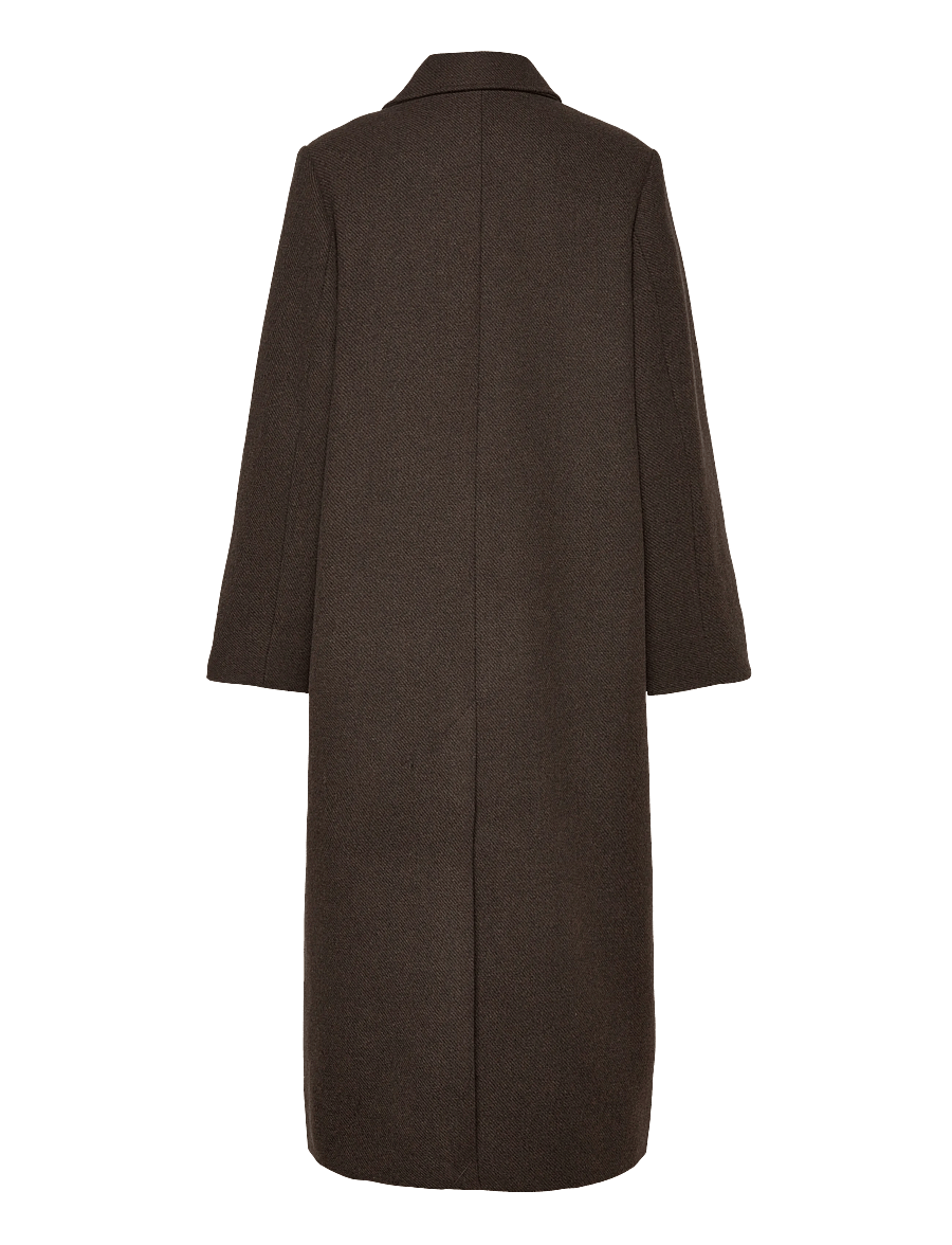 Weekday - Long Oversized Wool-Blend Coat - vinterjackor - dark brown - 1