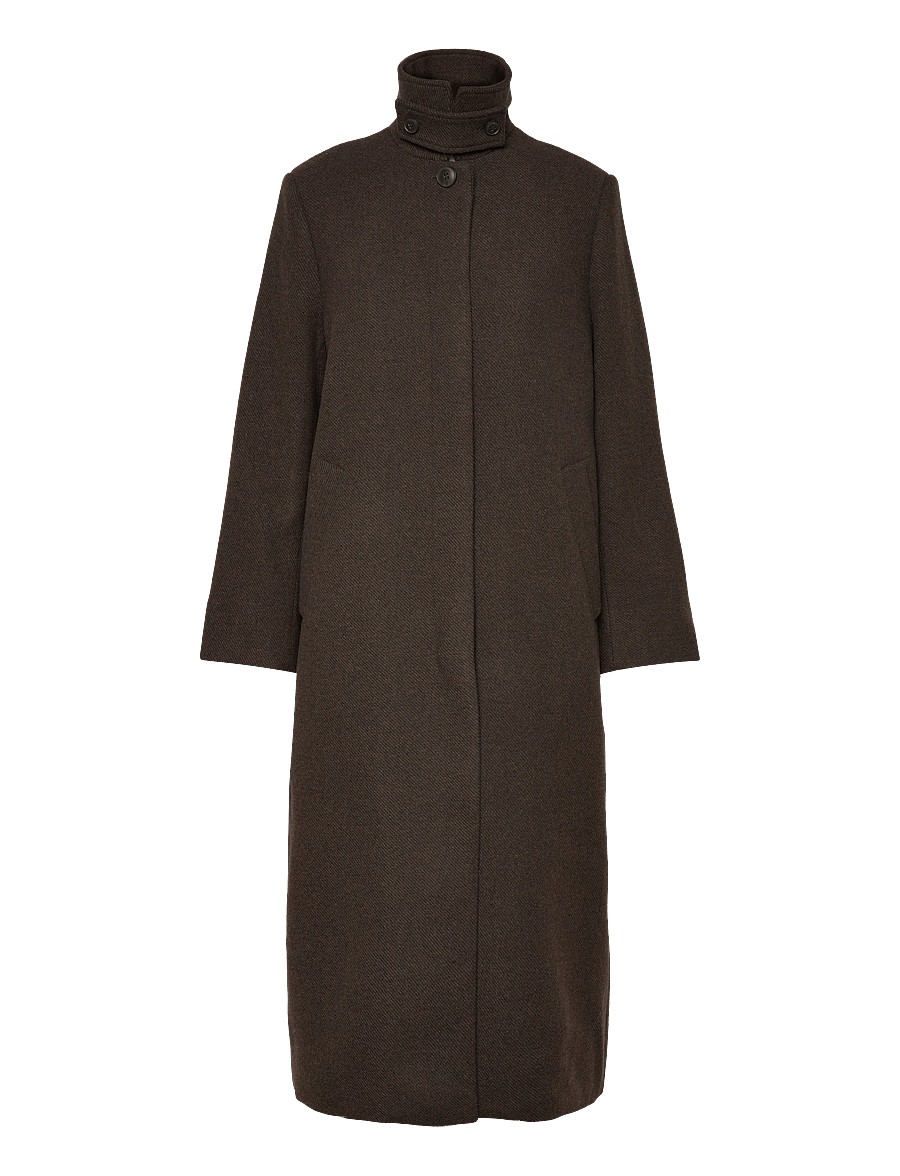 Weekday - Long Oversized Wool-Blend Coat - vinterjackor - dark brown - 2