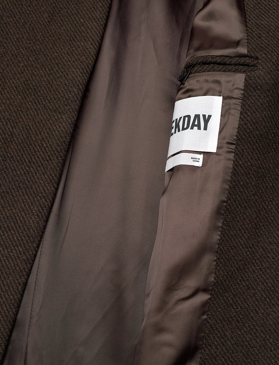 Weekday - Long Oversized Wool-Blend Coat - vinterjackor - dark brown - 5