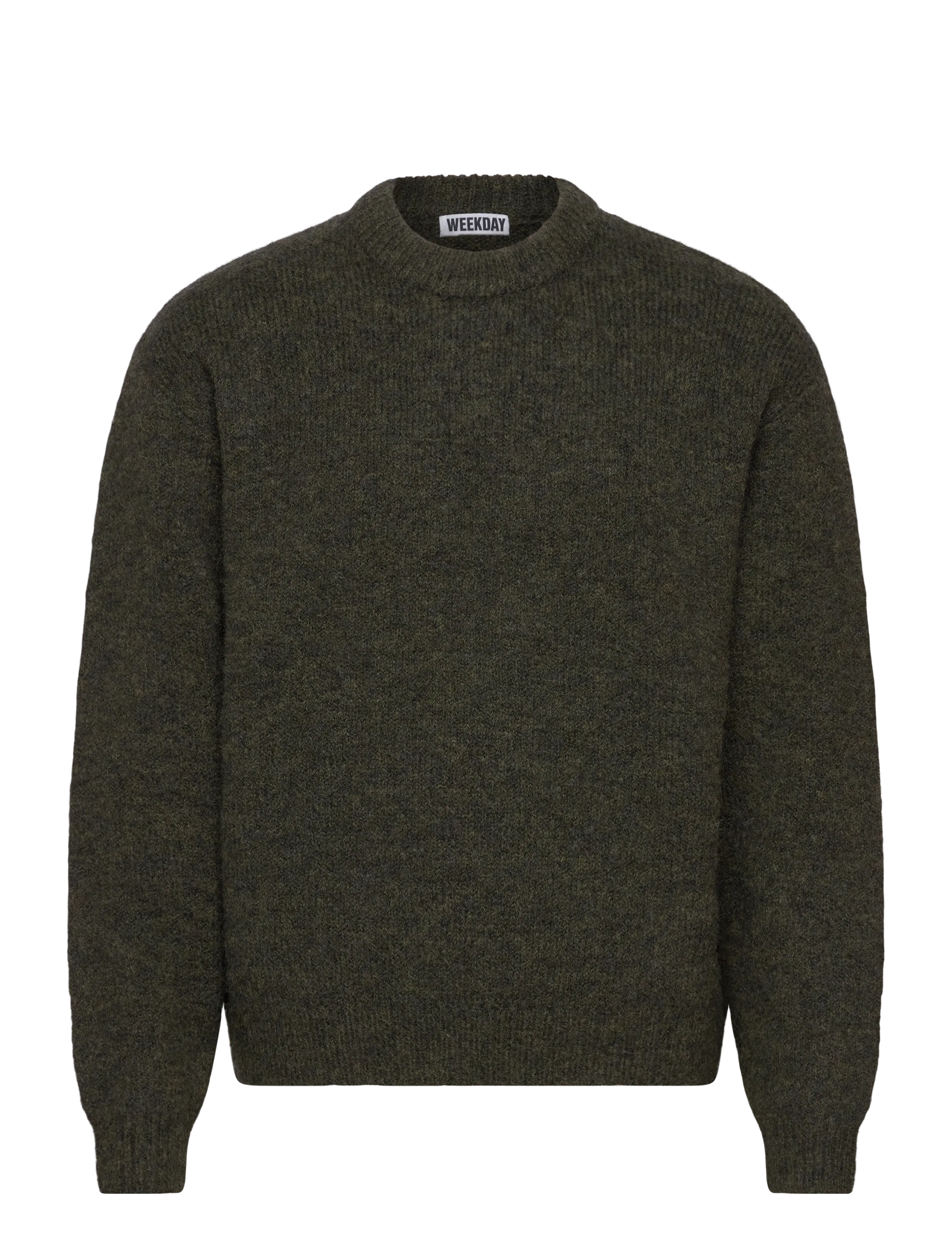 Regular Knitted Wool-Blend Sweater - DARK GREEN MELANGE