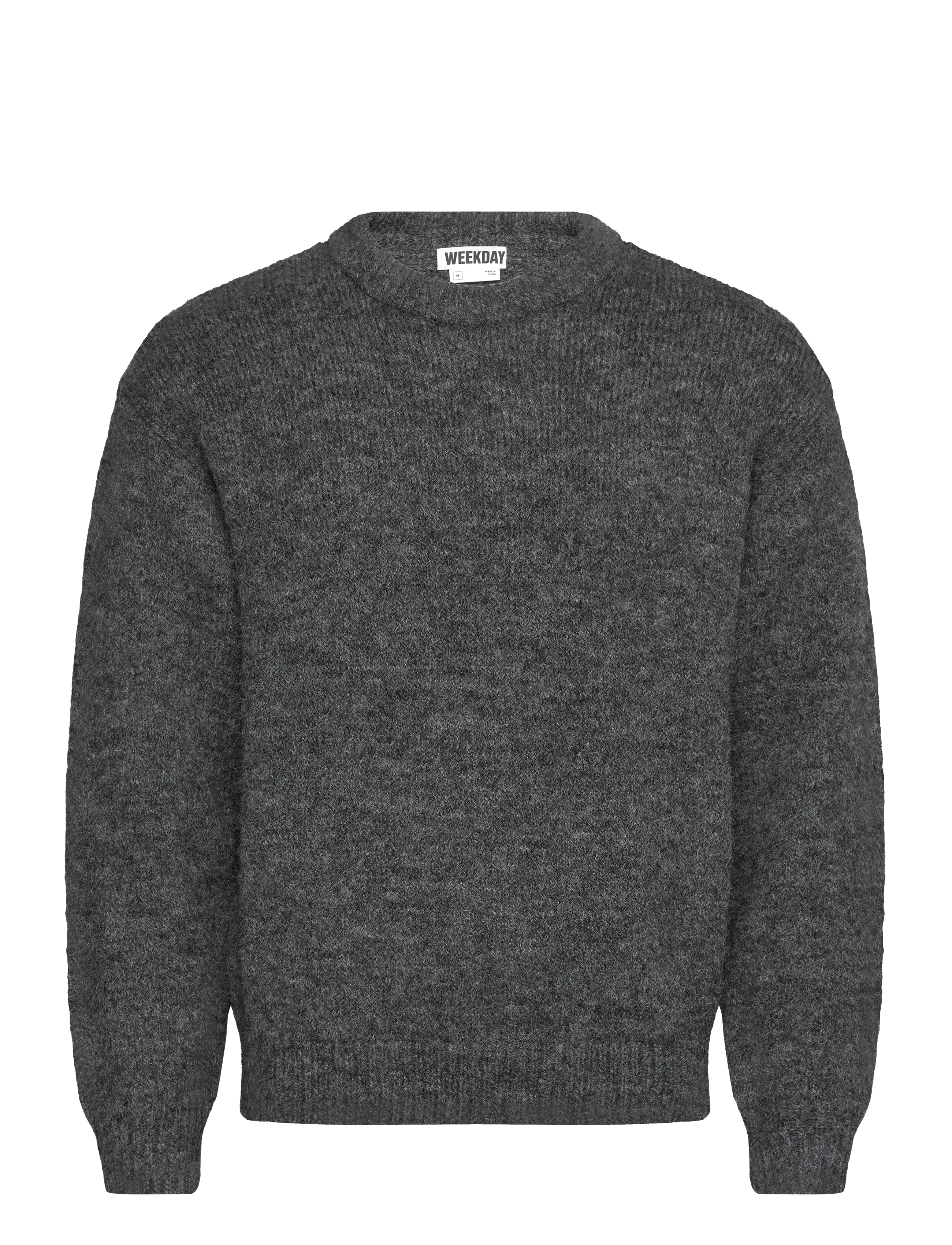 Regular Knitted Wool-Blend Sweater - DARK GREY MELANGE