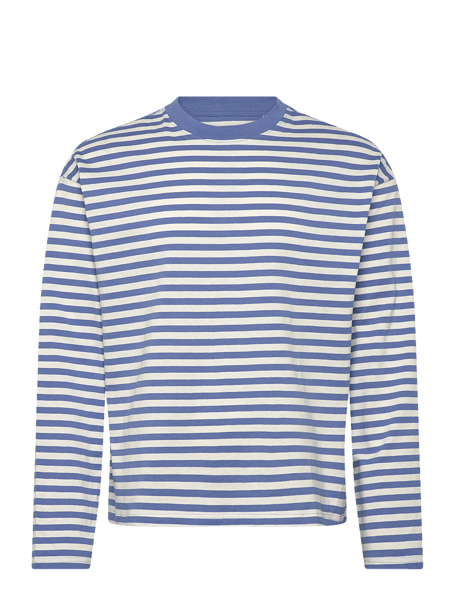 Weekday - Loose Boxy Long-Sleeved T-shirt - long-sleeved t-shirts - skye blue/off white stripe - 0