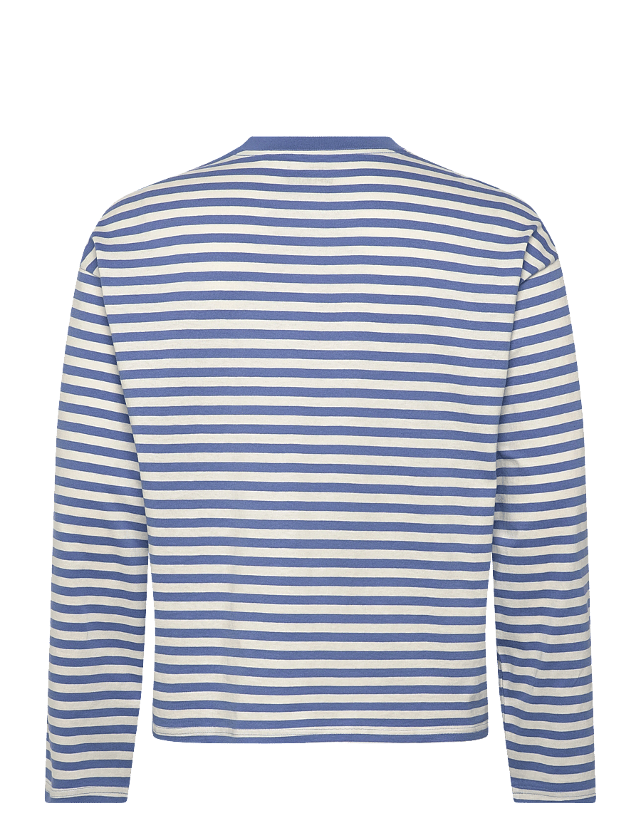 Weekday - Loose Boxy Long-Sleeved T-shirt - long-sleeved t-shirts - skye blue/off white stripe - 1