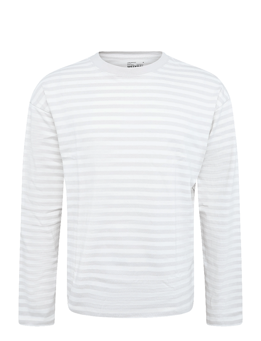 Weekday - Loose Boxy Long-Sleeved T-shirt - langärmelige t-shirts - light mole + off white stripe - 0