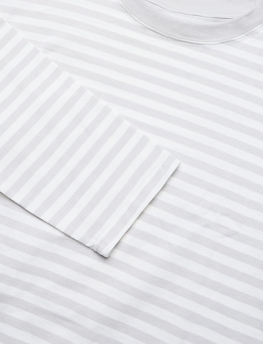 Weekday - Loose Boxy Long-Sleeved T-shirt - langärmelige t-shirts - light mole + off white stripe - 2
