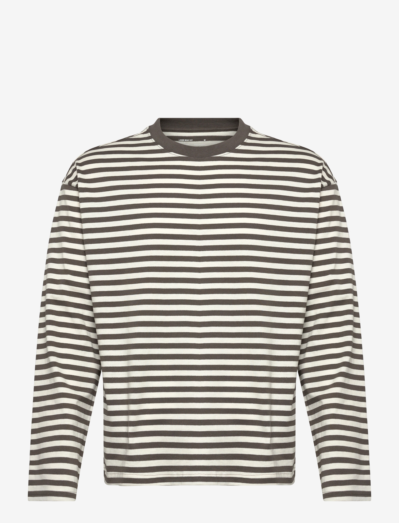 Weekday - Loose Boxy Long-Sleeved T-shirt - långärmade t-shirts - dark mole/off white stripe - 0