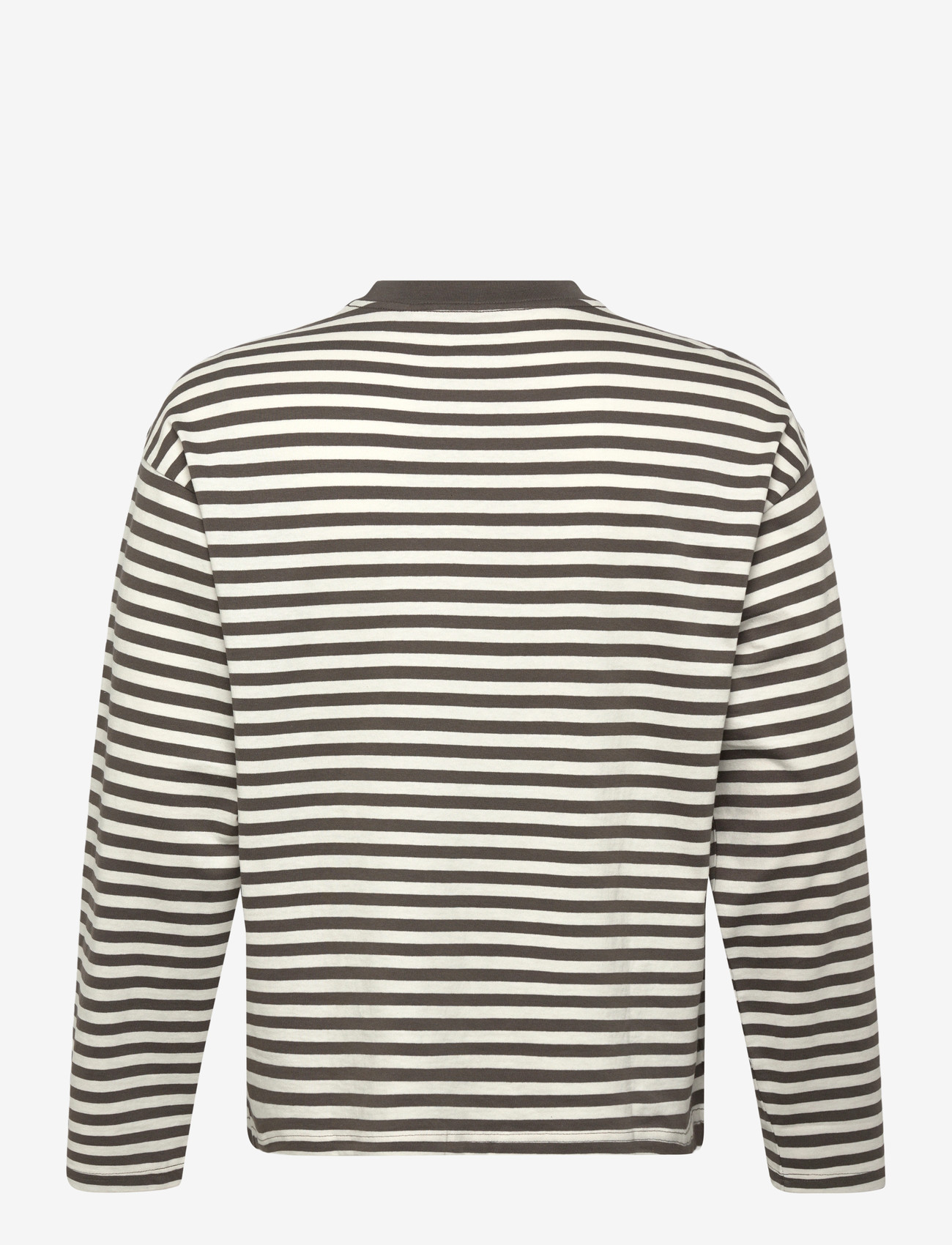 Weekday - Loose Boxy Long-Sleeved T-shirt - långärmade t-shirts - dark mole/off white stripe - 1
