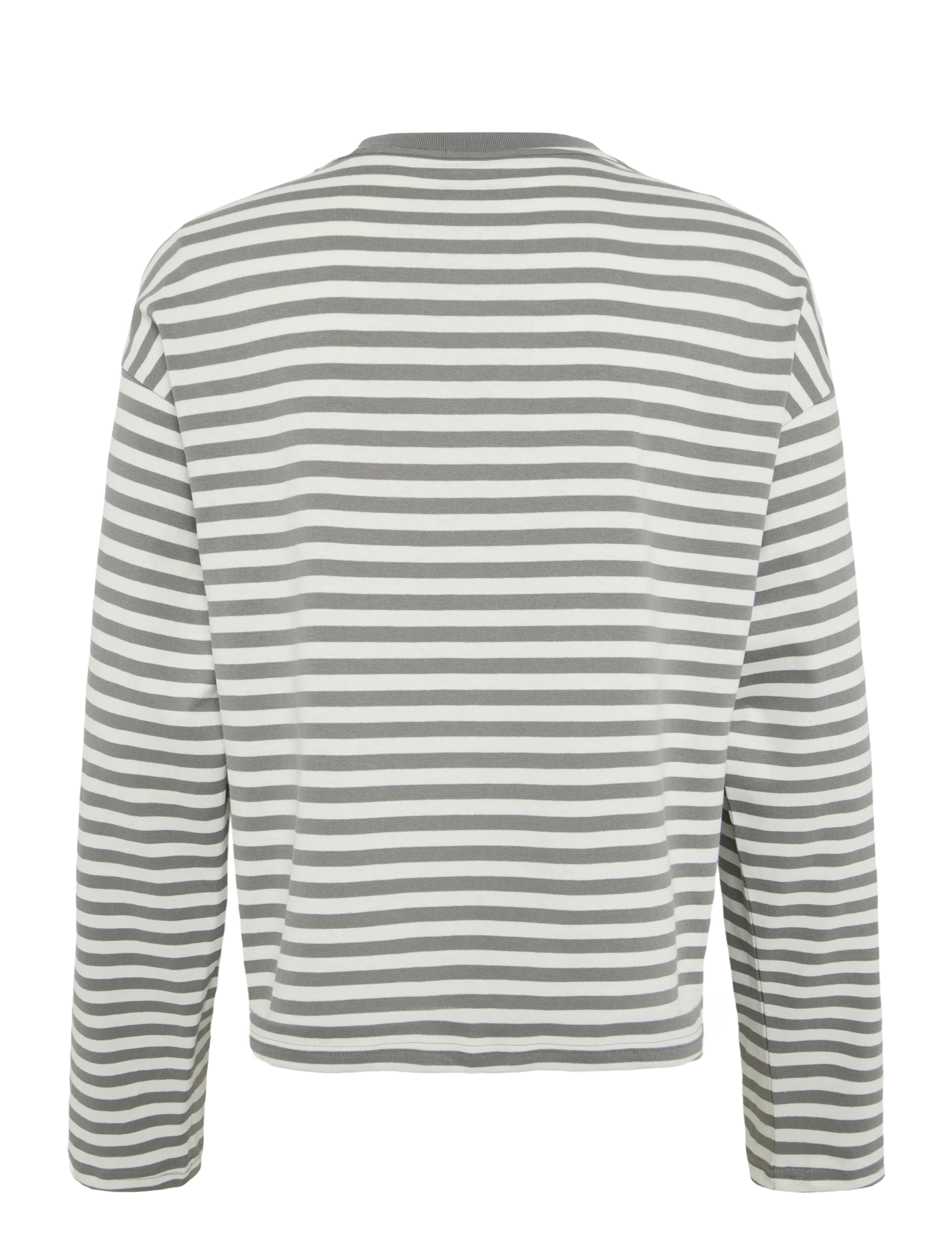 Weekday - Loose Boxy Long-Sleeved T-shirt - long-sleeved t-shirts - grey/white stripe - 1