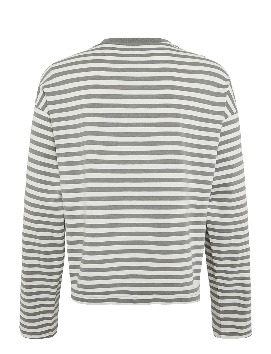 Weekday - Loose Boxy Long-Sleeved T-shirt - pikkade varrukatega t-särgid - grey/white stripe - 1