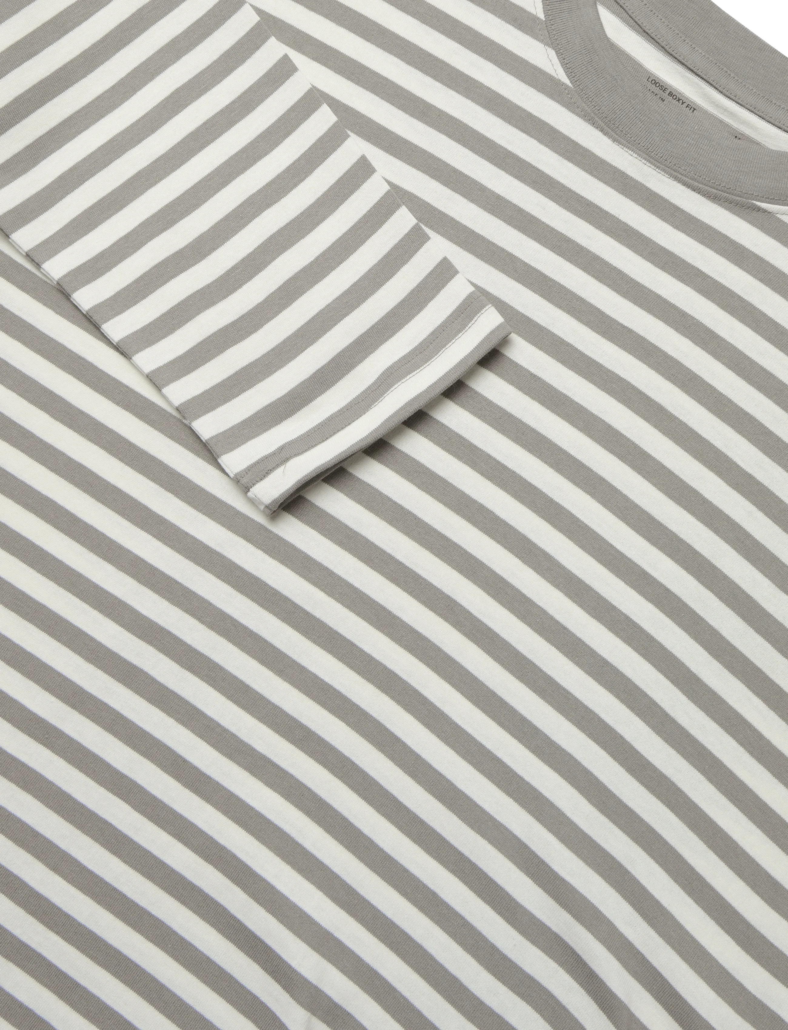Weekday - Loose Boxy Long-Sleeved T-shirt - long-sleeved t-shirts - grey/white stripe - 2