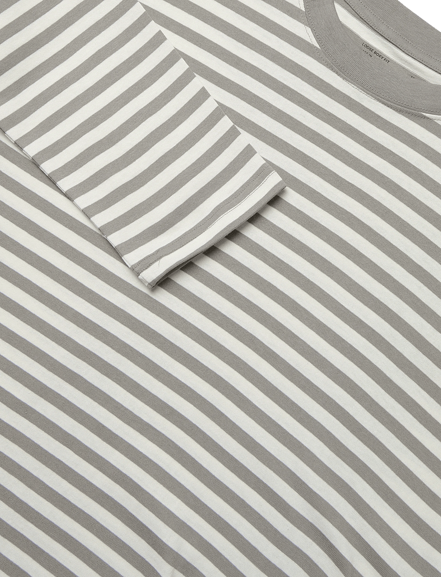 Weekday - Loose Boxy Long-Sleeved T-shirt - pikkade varrukatega t-särgid - grey/white stripe - 2