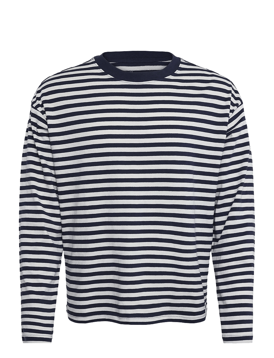 Weekday - Loose Boxy Long-Sleeved T-shirt - langærmede t-shirts - white navy stripe - 0