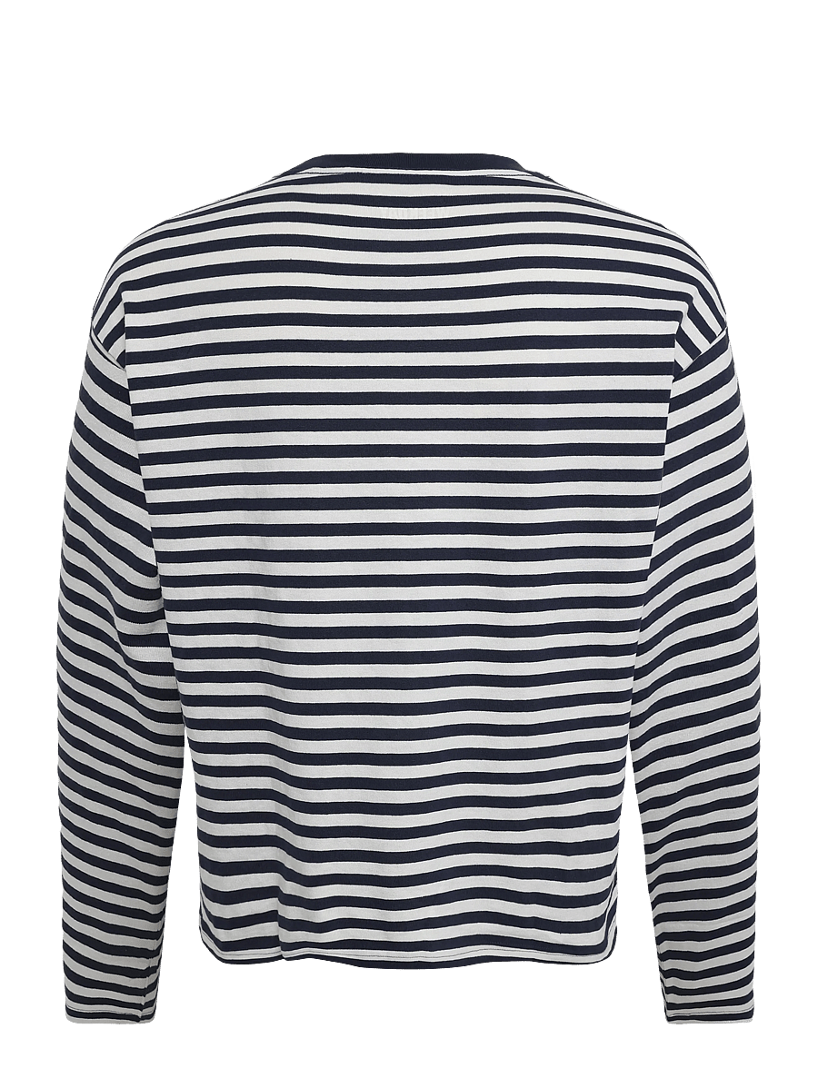 Weekday - Loose Boxy Long-Sleeved T-shirt - langærmede t-shirts - white navy stripe - 1