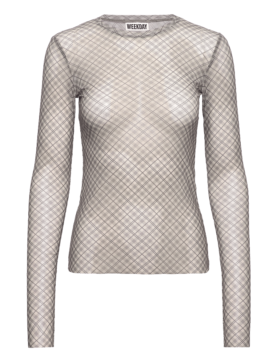 Weekday - Mesh Print Long Sleeve Top - langærmede toppe - beige check - 0