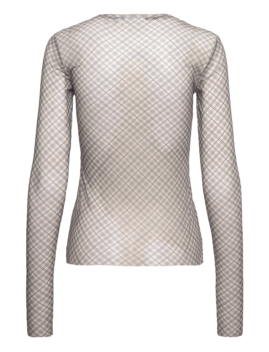 Weekday - Mesh Print Long Sleeve Top - langærmede toppe - beige check - 1