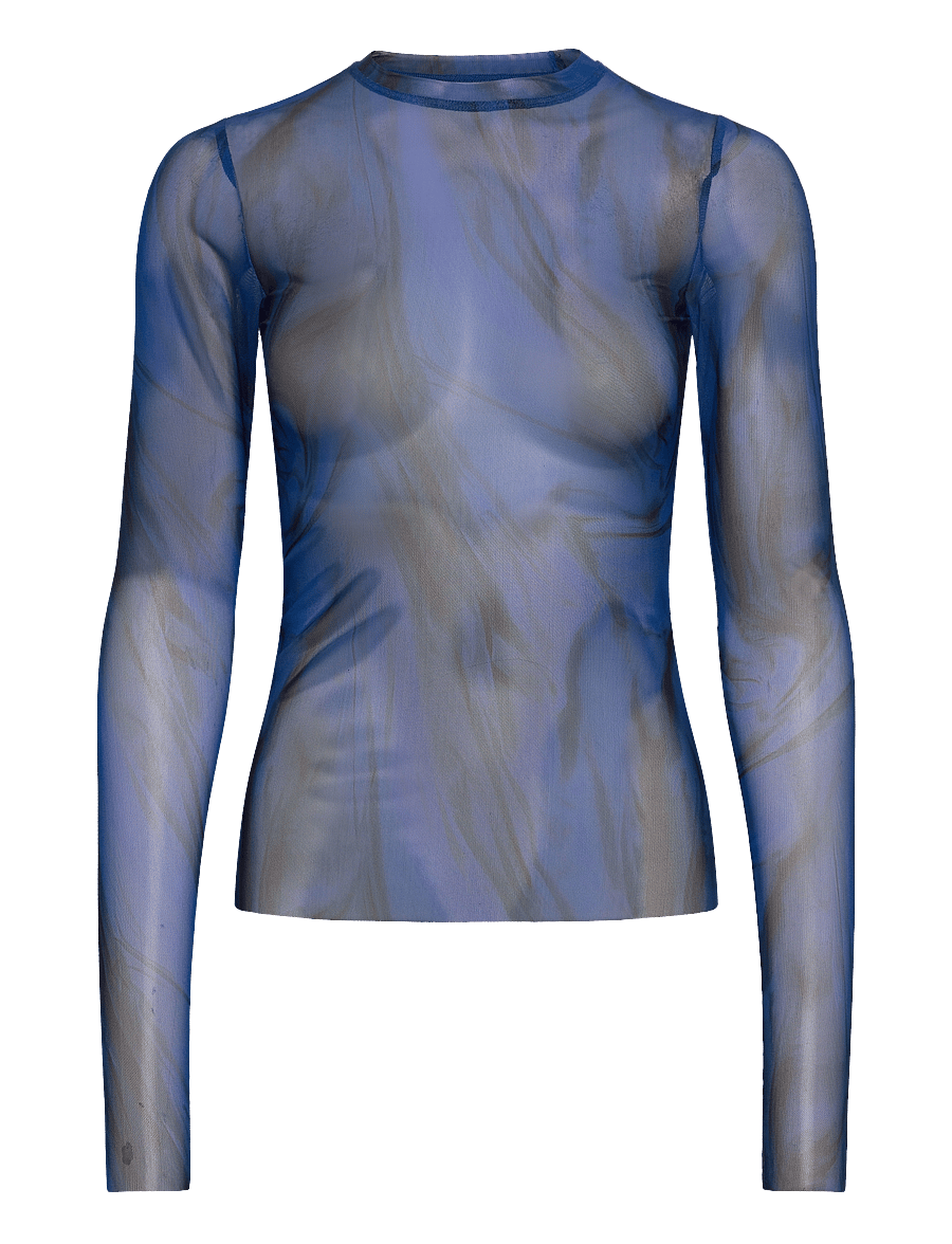 Weekday - Mesh Print Long Sleeve Top - långärmade toppar - bright blue - 0
