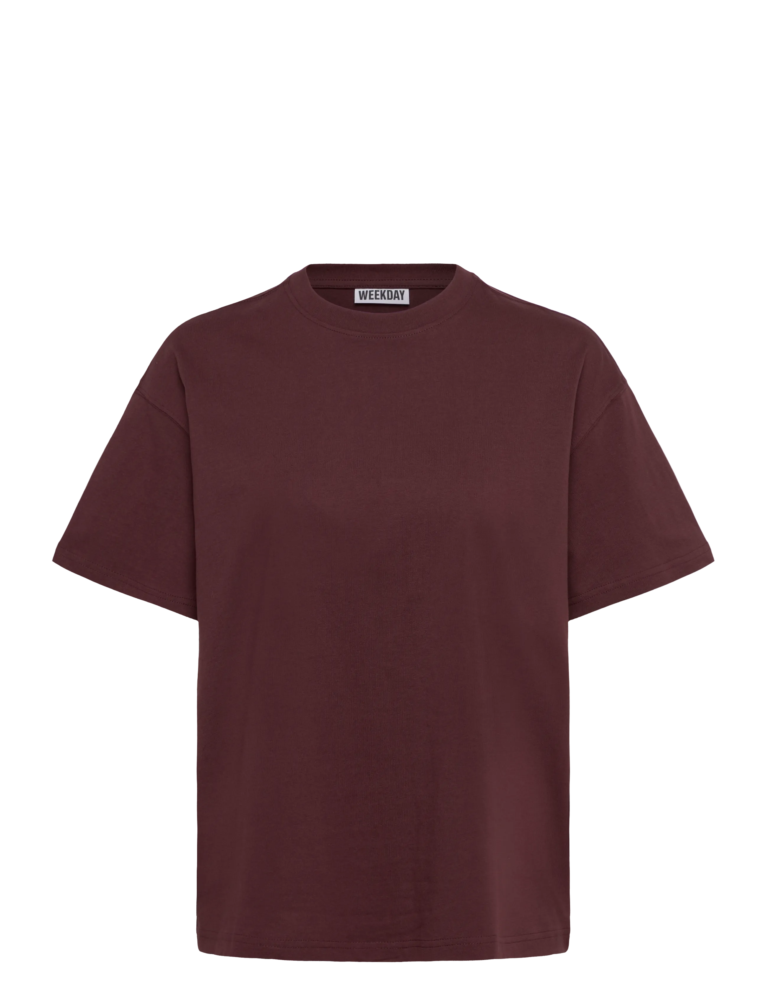 Weekday Relaxed Boxy Cotton T-shirt - T-shirts - BURGUNDY / burgundy