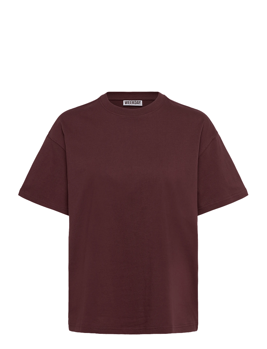 Weekday - Relaxed Boxy Cotton T-shirt - t-shirts - burgundy - 0